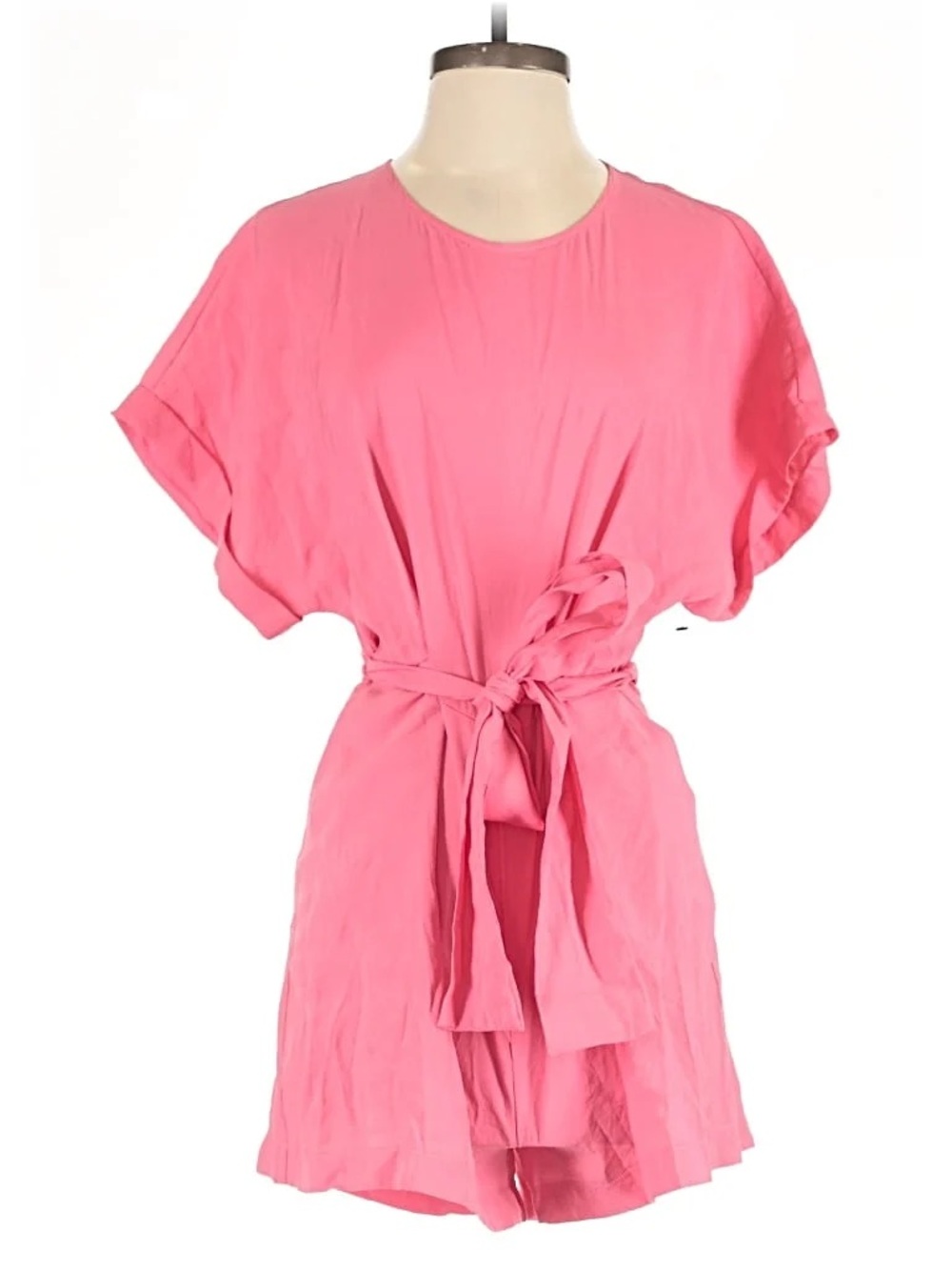 Pink Tie-Waist Short Sleeve Romper